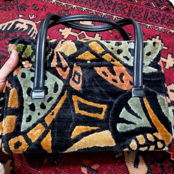 Vtg 60s Retro Chenille Box Purse Colorful Abstract Carpet Bag - Picture 3 of 5